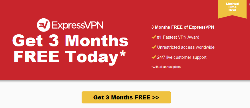 ExpressVPN Get 3 Month Free with 12 Months plan banner